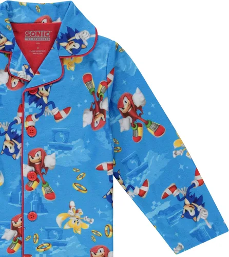 Miniatura 4 de Sonic The Hedgehog Conjunto de pijama para niño, 2 piezas, abrigo de franela para niños, pijamas a juego con botones, pijamas familiares de Navidad