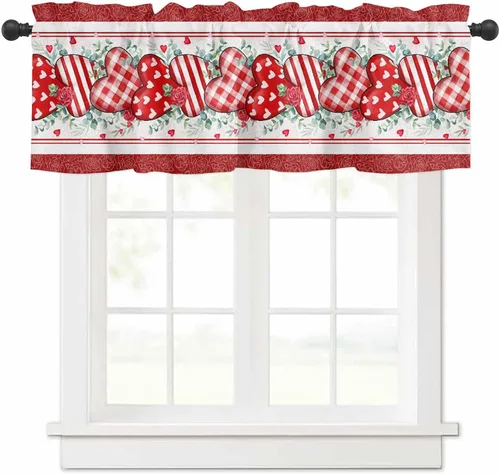 Miniatura 12 de Cenefa floral para ventanas, cortinas de clavel rojo y rosa, cenefas con bolsillo para barra, cenefa de ventana para primavera, vacaciones, día