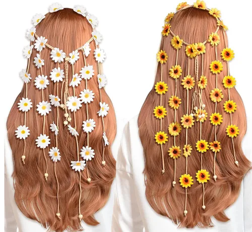 Miniatura 6 de 2 diademas bohemias de girasol, diademas de plumas bohemias, tocado indio, bandas de pelo de pavo real, diadema gitana, corona floral, girasoles