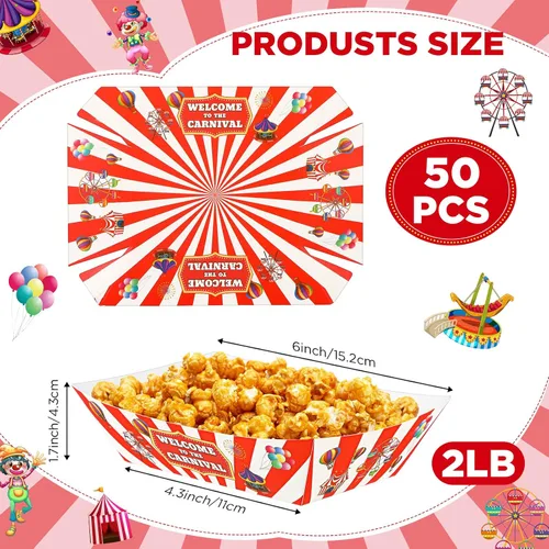 Miniatura 2 de Tenceur 50 Piezas Bandejas de Papel de Carnaval para Alimentos 2lb Decoraciones de Carnaval Cuencos de Nachos a Rayas Rojas y Blancas Barcos