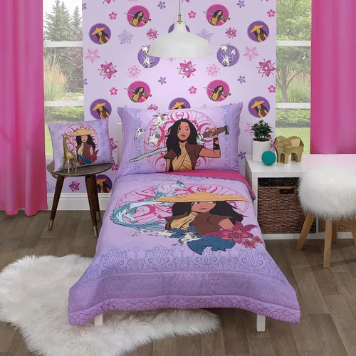 Miniatura 18 de Disney Encanto Tropical Delight - Juego de ropa de cama infantil de 4 piezas con flores y mariposas rosas y aguamarina, edredón, sábana bajera