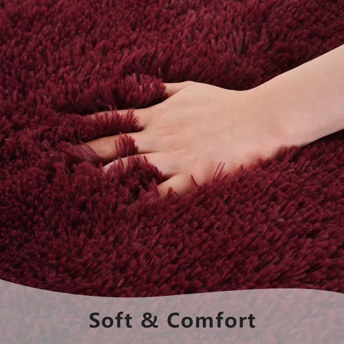 Miniatura 4 de Alfombras de pasillo de color rojo burdeos para dormitorio, sala de estar, alfombras de noche esponjosas de 2 x 4 pies, alfombra suave y lanuda