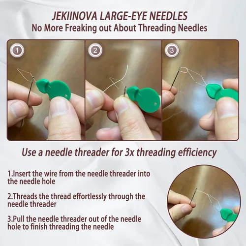 Miniatura 2 de Agujas de ojo grande para coser a mano, 50 agujas de coser de ojos grandes de alta calidad con enhebradores y tubo de almacenamiento, 5 agujas