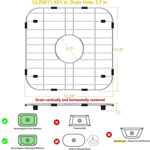 Miniatura 2 de Protectores de fregadero de acero inoxidable para fregadero de cocina, estante de fregadero de metal de 12.25 x 11.5 pulgadas con orificio