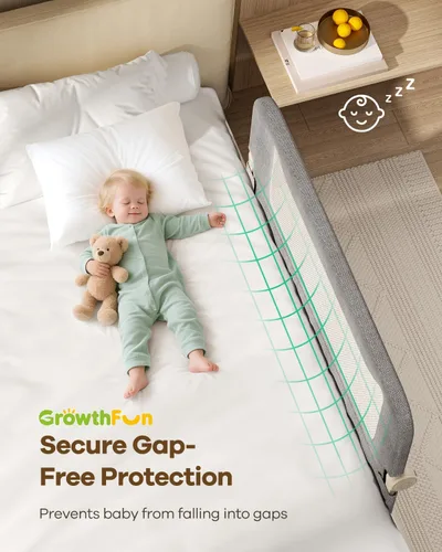 Miniatura 3 de Barandilla de cama plegable para niños pequeños, estructura reforzada de acero al carbono de 47 pulgadas y conectores, tela catiónica transpirable