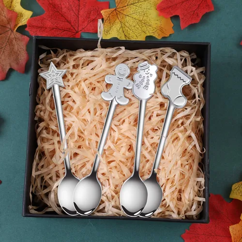 Miniatura 5 de URATOT 8 cucharas de acero inoxidable para Navidad, café, té, postre, cucharas mezcladoras, rellenos de calcetines de Navidad