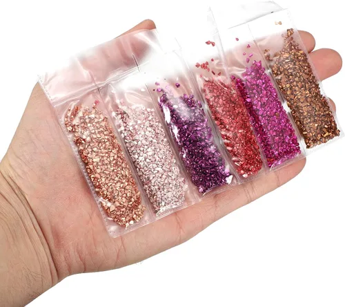 Miniatura 6 de uxcell Chips de vidrio triturado de 6 colores, vidrio metálico con purpurina irregular de 0.039-0.157 in para manualidades, jarrón de joyería
