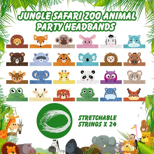 Miniatura 5 de 24 piezas de sombreros de fiesta de cumpleaños de animales, diademas de animales, corona de papel de fiesta de animales de la selva para niñas