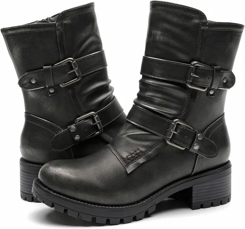 Miniatura 13 de GLOBALWIN Botas militares con cordones a media pantorrilla, para motocicleta, para festivales de moda, para mujer