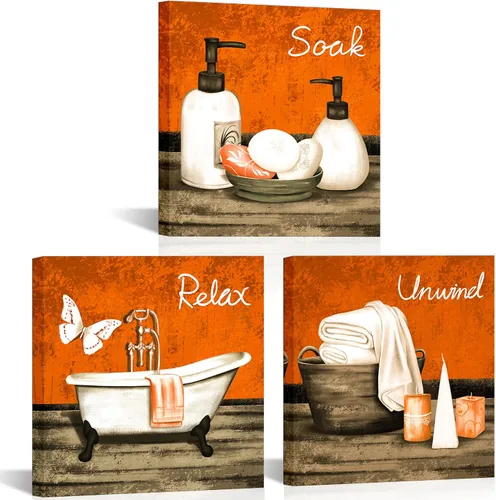 Miniatura 6 de RnnJoile Imágenes de baño beige para pared, arte de pared para bañera o spa, impresiones decorativas para relajarse y relajarse, arte para baño
