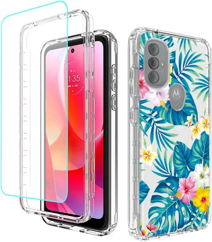 Funda para Moto G Power 2022 con protector de pantalla de vidrio templado, cuerpo completo, a prueba de golpes, transparente, suave, funda