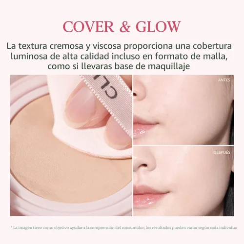 Miniatura 3 de CLIO Kill Cover Mesh Glow Base de maquillaje con almohadilla ([Repuesto incluido] 15g*2, 23N JENGIBRE), Piel de vidrio, de larga duración, ligera