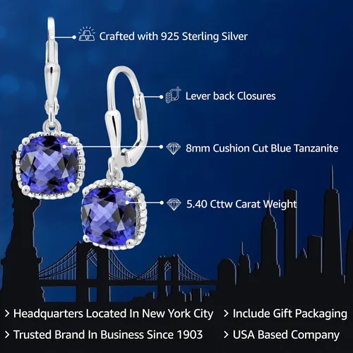 Miniatura 59 de Gem Stone King Aretes colgantes de plata de ley 925 de 0.315 pulgadas para mujer