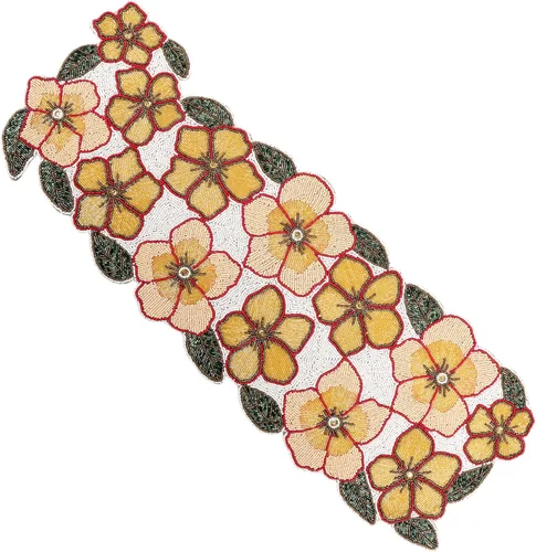 Miniatura 25 de Camino de mesa con cuentas de 13 x 36 pulgadas, elegante centro de mesa de comedor con cuentas de vidrio y parte trasera de poliéster, camino Oro