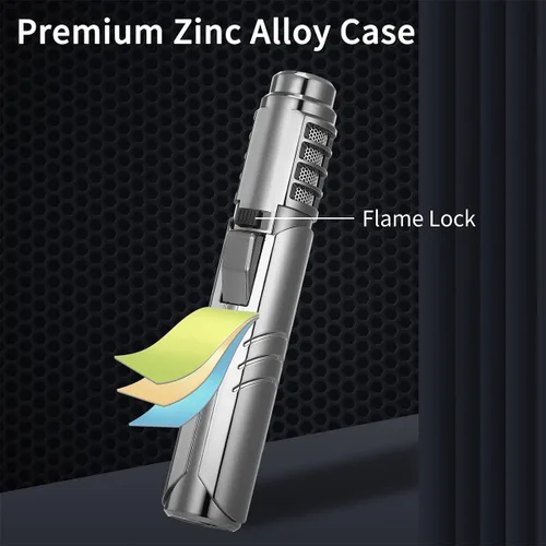 Miniatura 3 de Encendedor de antorcha de chorro de 3,272.0 °F, recargable de butano, resistente al viento, intensidad de llama ajustable con bloqueo de llama