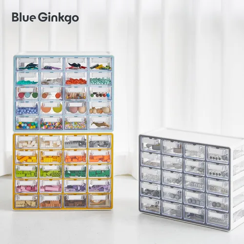 Miniatura 7 de Blue Ginkgo Gabinete pequeño de 20 cajones, organizador transparente apilable para hardware, cuentas, ladrillos de plástico, oficina y Gris
