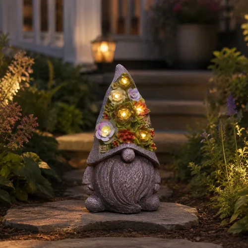 Miniatura 3 de Estatuas solares de jardín con suculentas y luces LED, estatuas de gnomos de jardín para patio, exterior, patio, balcón, jardinería, inauguración
