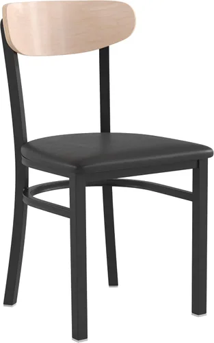 Flash Furniture Wright - Silla de comedor comercial, respaldo de madera con acabado de abedul natural, asiento de vinilo negro, 500 libras, con
