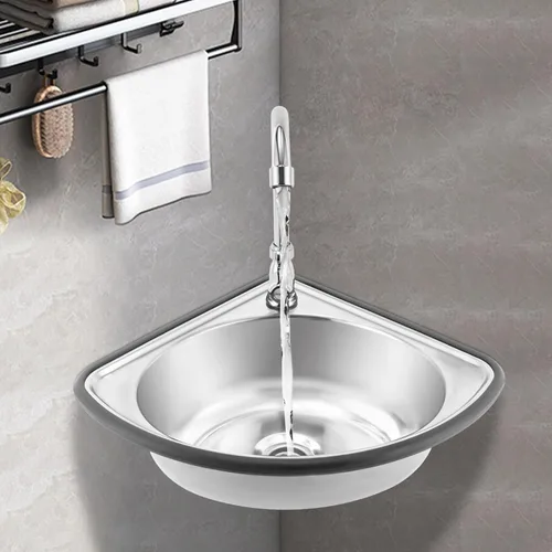 Miniatura 3 de Fregadero de caída con grifo y tubo de entrada, fregadero de cocina de acero inoxidable de esquina triangular para cocina y baño, lavabo de encimera