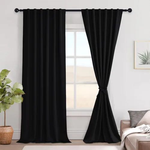 Miniatura 67 de Hiasan Cortinas opacas negras para dormitorio, cortinas opacas cortas de 45 pulgadas de largo, con aislamiento térmico, bolsillo para barra