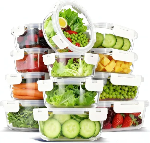 Miniatura 9 de Juego de 12 recipientes de vidrio para almacenamiento de alimentos con tapas de cierre a presión herméticas, recipientes de vidrio borosilicato Gris