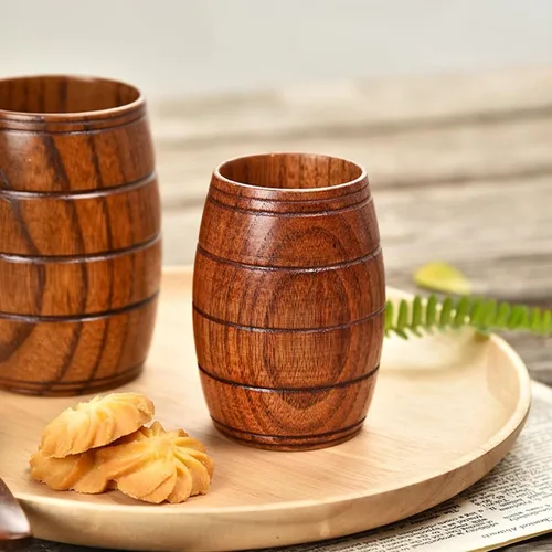 Miniatura 6 de Taza de cerveza de madera con forma de barril de madera de 6.4 fl oz, taza de cerveza retro, jarra artesanal, para vino, café, té, cerveza, regalo