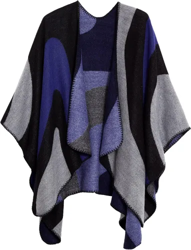 Miniatura 207 de Urban CoCo Poncho de colores para mujer, chal con frente abierto, color en bloques