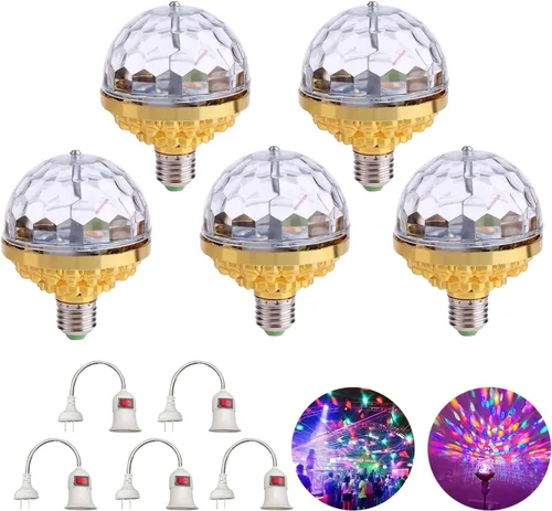 Miniatura 8 de Luz de bola mágica giratoria colorida, luces de fiesta, bola de discoteca, bombilla con forma de bola de discoteca de espejo, bombilla mágica