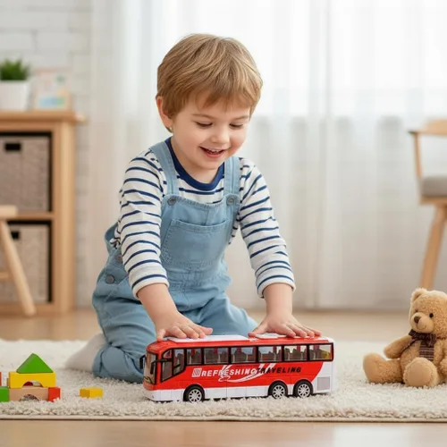 Miniatura 5 de Modelo de coche de juguete de autobús de viaje de 12.5 pulgadas para niños, coche de autobús urbano a escala 1:30 para niños pequeños, juego