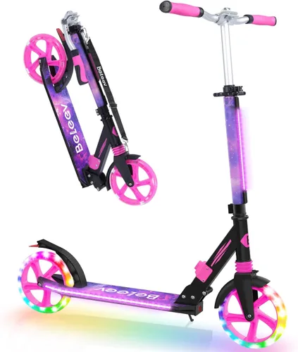 Miniatura 14 de BELEEV V8 Scooters para niños a partir de 6 años con cubierta iluminada, scooter plegable de 2 ruedas para adultos y adolescentes, 4 de altura