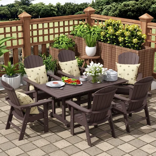 Miniatura 2 de WO - Juego de 7 sillas de comedor Adirondack para exteriores, muebles estéticos retro para exteriores, comedor, hogar, balcón, terraza, césped, Gris