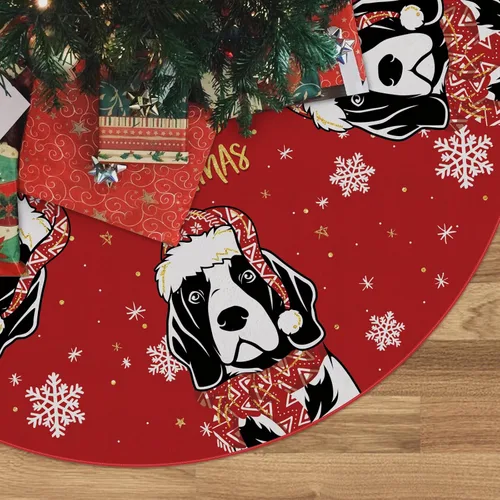 Falda de árbol de Navidad roja con Beagle, falda de árbol navideño de invierno de 48 pulgadas para decoraciones navideñas de perros para interiores