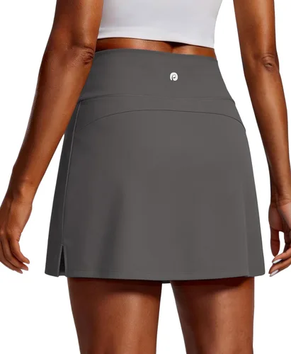 Miniatura 12 de PINSPARK Faldas de golf para mujer, falda de tenis de cintura alta con 2 bolsillos, UPF 50+, falda atlética elástica para entrenamiento de pickleball
