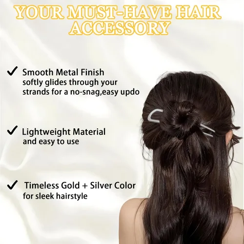 Miniatura 5 de Horquillas francesas para mujer, 2 pinzas francesas, tenedores franceses, pinzas de metal en forma de U para cabello fino y grueso, accesorios