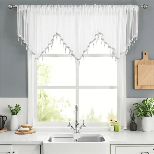 Miniatura 21 de WUBODTI Cortinas transparentes con cenefa con cuentas negras para ventanas, 1 unidad, cenefas de cortina semitransparentes para dormitorio y cocina