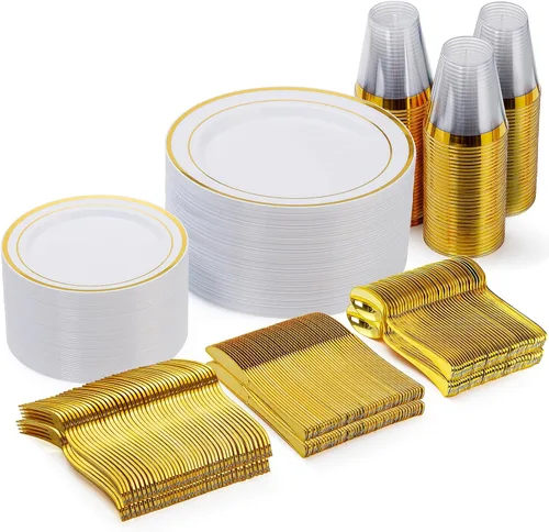 Miniatura 14 de Goodluck 600 Piezas Platos Desechables Plateados para 100 Invitados, Juego de Vajilla de Plástico de 100 Platos de Cena, 100 Platos de Ensalada, 100