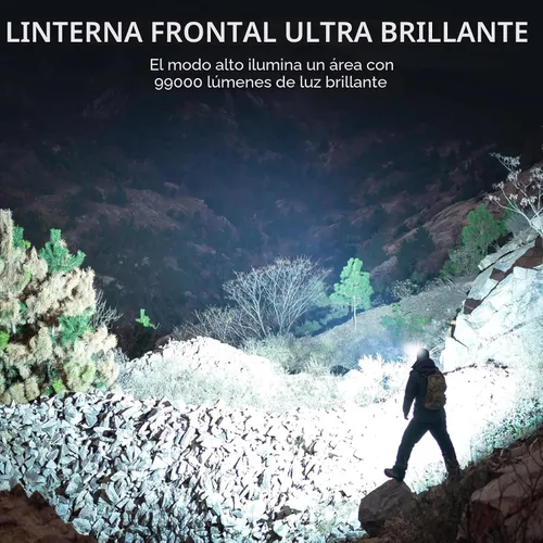 Miniatura 2 de azamine linterna de cabeza recargable súper brillante de 99000 lúmenes, paquete de 2 lámparas de cabeza LED con 3 modos, luces de cabeza ajustables