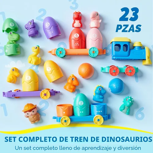 Miniatura 7 de Juguetes de aprendizaje para niños pequeños de 1, 2, 3 años, juego de conteo, clasificación y emparejamiento Montessori con tren de dinosaurios que
