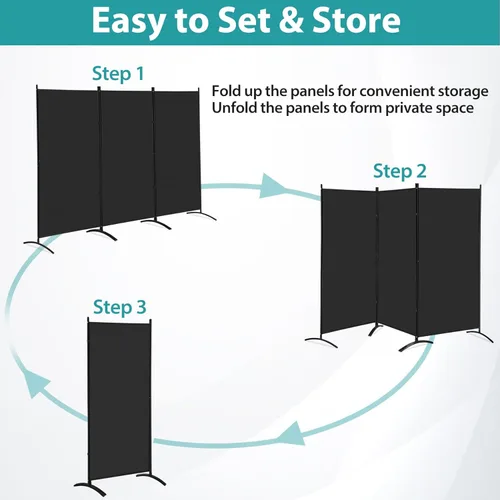 Miniatura 3 de SUPER DEAL Divisor de habitación, pantallas de privacidad plegables de 6 pies, 3 paneles separadores de habitación portátiles con soportes de metal