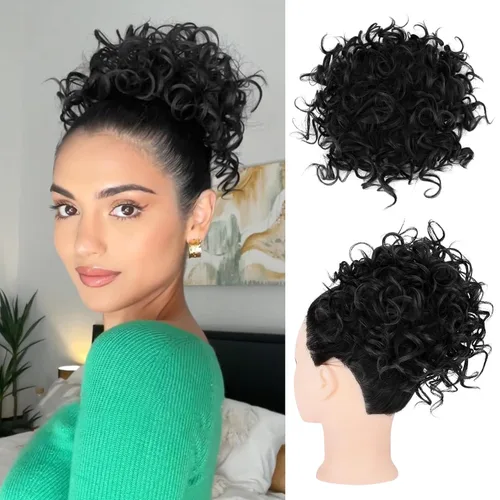 Miniatura 16 de HOOJIH - Moño rizado, pieza de cabello para moño desordenado con cordón elástico, extensión de moño grande y completo, extensión de cabello Rojo