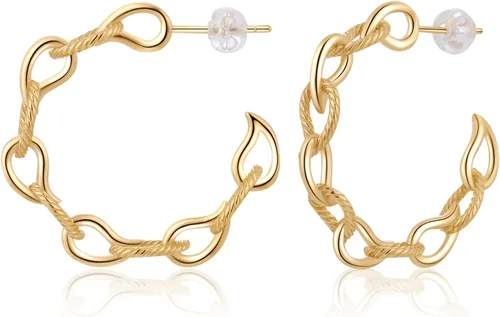 Aretes de aro chapados en oro de 14 quilates para mujeres y niñas con poste de plata de ley 925 (aro cuadrado grueso grueso grande y pequeño)