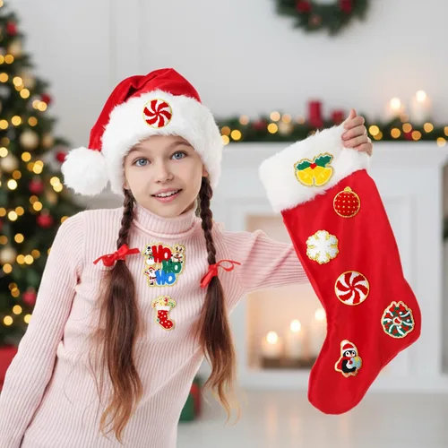 Miniatura 3 de 48 parches autoadhesivos para planchar, parches bordados de chenilla, parches para coser, apliques de Papá Noel, muñeco de nieve, pan de jengibre