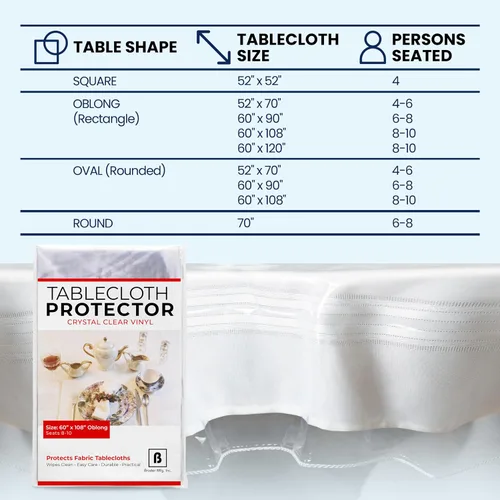 Miniatura 6 de BRODER MFG. INC. Protector de Mantel de Vinilo Transparente como Cristal (52"x52" Cuadrado) Protector de Mesa/Mantel Transparente Grueso