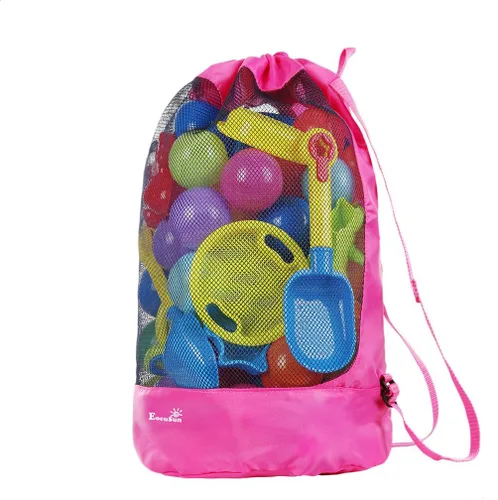 Miniatura 10 de EocuSun Bolsa de malla grande para playa, tote durable con cordón, mochila para juguetes de natación y alberca, bolsas de almacenamiento para Azul