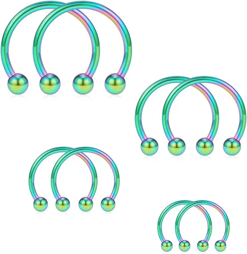 Miniatura 5 de SCERRING 8 piezas de acero inoxidable 16G nariz tabique herradura arete ceja septum labio hélix tragus piercing anillo 0.236-0.472 in
