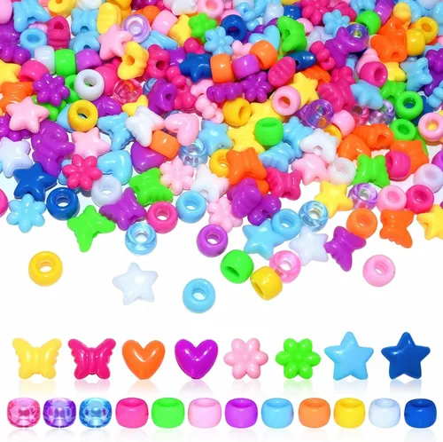 Miniatura 20 de Amaney - 500 cuentas de plástico para poni de 0.236 x 0.354 in, mezcla de colores mezclados con purpurina transparente