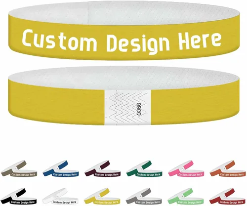 Miniatura 18 de Pulseras para eventos, pulseras personalizadas de 3/4 pulgadas, pulseras de papel personalizadas para fiestas, 100 unidades con texto, logotipo, Oro