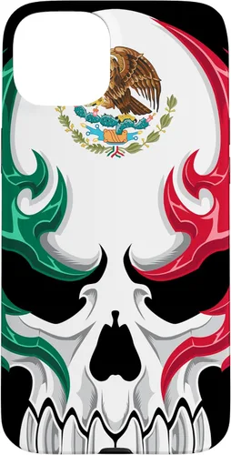 Miniatura 9 de iPhone 13 Pro Max Bandera de México - Estilo tribal de calavera mexicana - Funda hecha en México