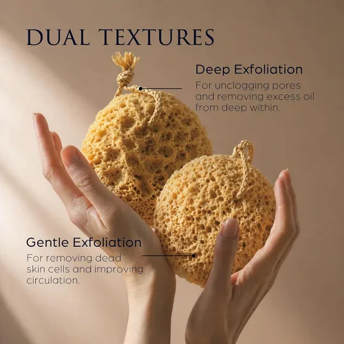 Miniatura 2 de Esponja de esponja para ducha y baño, esponja de baño con doble textura, puf de ducha para exfoliación suave y profunda, limpiador corporal de gran