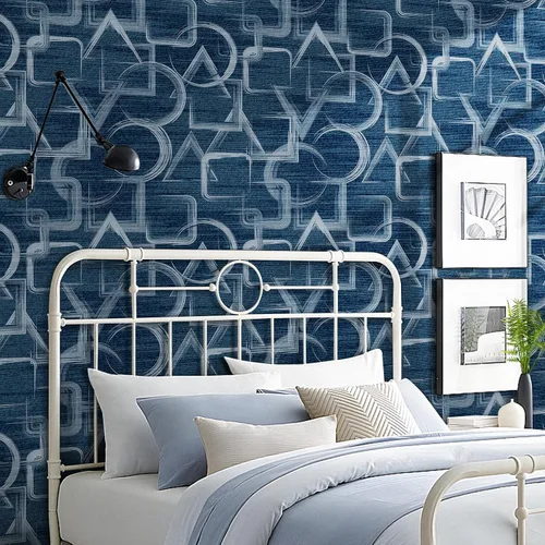 Miniatura 5 de Livelynine Papel tapiz geométrico azul para despegar y pegar, moderno, abstracto, azul marino y blanco, papel tapiz para baño, papel adhesivo azul